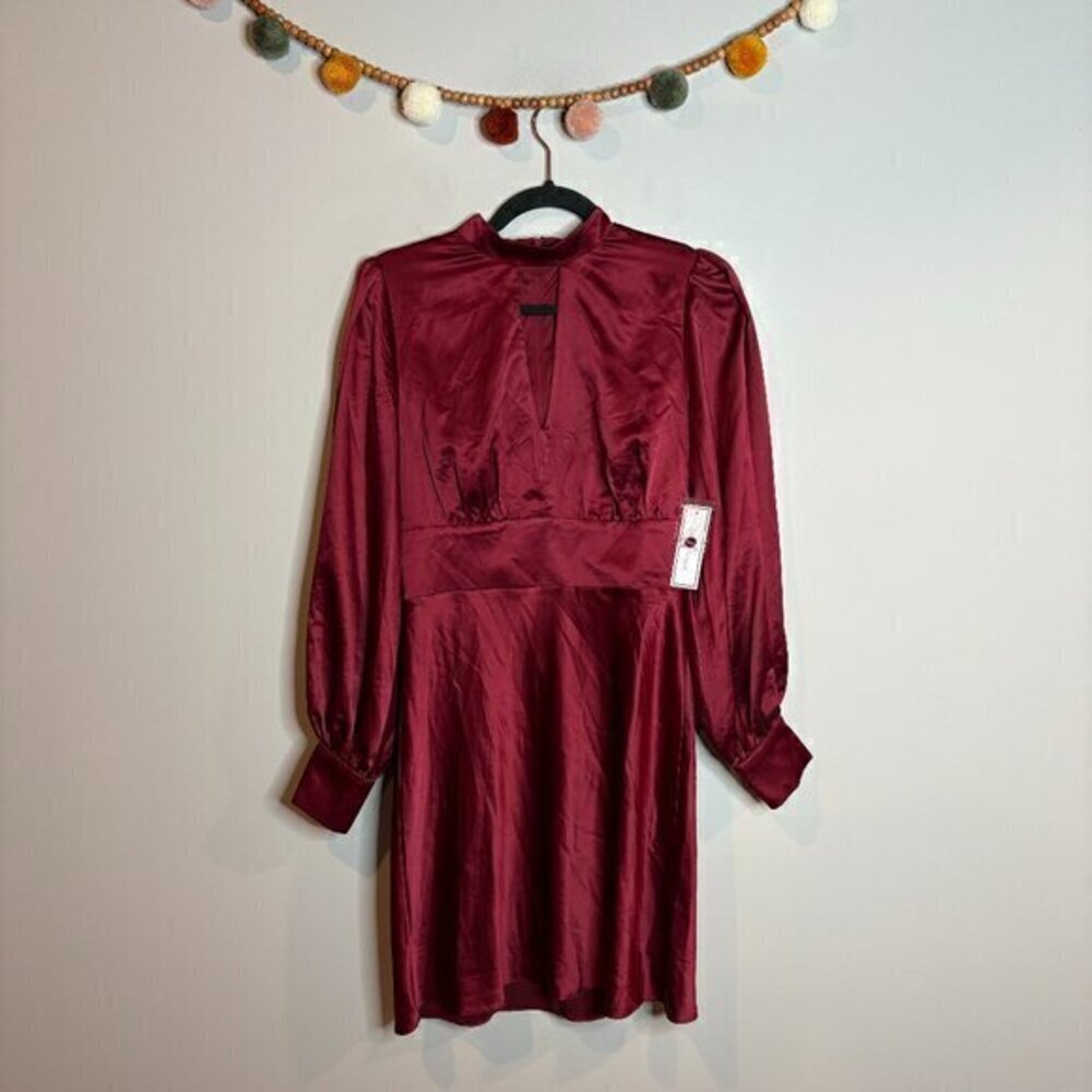 NWT Premier Amour Wine Red high neck satin dress